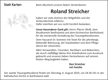 Traueranzeige von Roland Streicher von Gmünder Tagespost