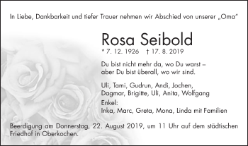 Traueranzeige von Rosa Seibold von Schwäbische Post