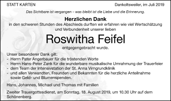Traueranzeige von Roswitha Feifel von Schwäbische Post