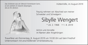 Traueranzeige von Sibylle Wengert von Schwäbische Post