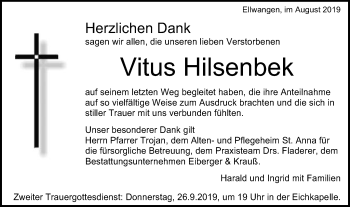 Traueranzeige von Vitus Hilsenbek von Schwäbische Post
