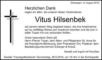 Traueranzeige von Vitus Hilsenbek