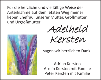 Traueranzeige von Adelheid Kersten von Schwäbische Post