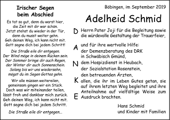 Traueranzeige von Adelheid Schmid von Gmünder Tagespost
