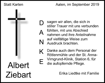 Traueranzeige von Albert Ziebart von Schwäbische Post