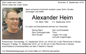 Traueranzeige von Alexander Heim