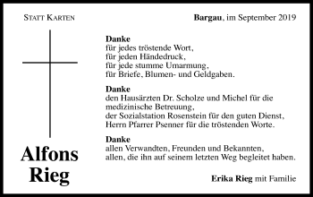 Traueranzeige von Alfons Rieg von Gmünder Tagespost