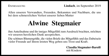 Traueranzeige von Alwine Stegmaier von Gmünder Tagespost