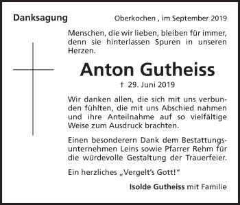 Traueranzeige von Anton Gutheiss von Amtsblatt_Oko