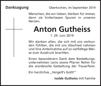Traueranzeige von Anton Gutheiss von Schwäbische Post