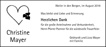Traueranzeige von Christine Mayer von Gmünder Tagespost