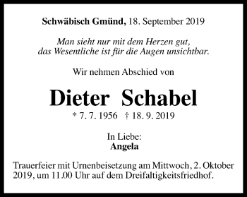 Traueranzeige von Dieter Schabel