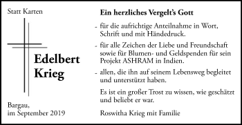 Traueranzeige von Edelbert Krieg von Gmünder Tagespost