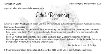 Traueranzeige von Edith Rosenberg von Schwäbische Post