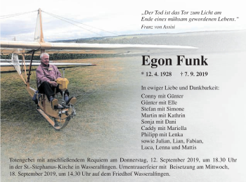 Traueranzeige von Egon Funk von Schwäbische Post