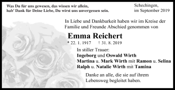 Traueranzeige von Emma Reichert von Gmünder Tagespost