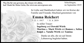 Traueranzeige von Emma Reichert