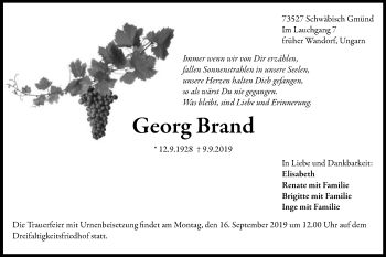 Traueranzeige von Georg Brand von Gmünder Tagespost