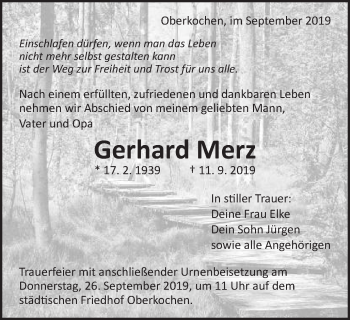 Traueranzeige von Gerhard Merz von Schwäbische Post