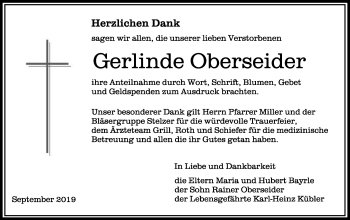 Traueranzeige von Gerlinde Oberseider