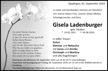 Traueranzeige von Gisela Ladenburger von Schwäbische Post