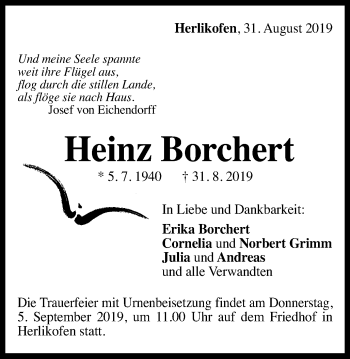 Traueranzeige von Heinz Borchert von Gmünder Tagespost