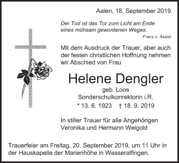 Traueranzeige von Helene Dengler