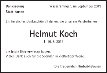 Traueranzeige von Helmut Koch von Schwäbische Post