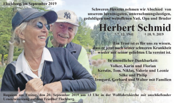 Traueranzeige von Herbert Schmid von Schwäbische Post