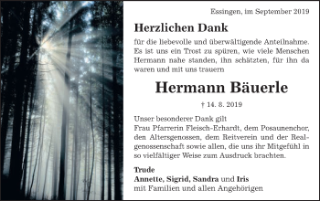 Traueranzeige von Hermann Bäuerle von Schwäbische Post