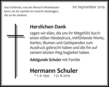 Traueranzeige von Hermann Schuler von Gmünder Tagespost