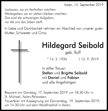 Traueranzeige von Hildegard Seibold von Schwäbische Post