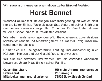 Traueranzeige von Horst Bonnet von Gmünder Tagespost