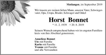 Traueranzeige von Horst Bonnet von Gmünder Tagespost