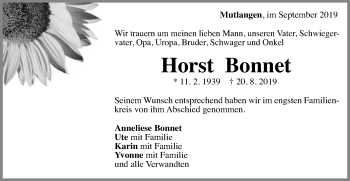 Traueranzeige von Horst Bonnet