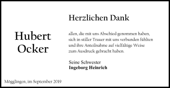 Traueranzeige von Hubert Ocker von Gmünder Tagespost
