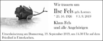 Traueranzeige von Ilse Fels von Schwäbische Post