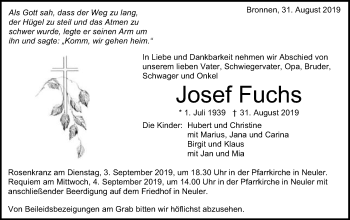 Traueranzeige von Josef Fuchs von Schwäbische Post