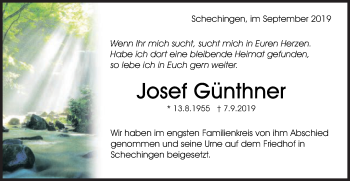 Traueranzeige von Josef Günthner von Gmünder Tagespost