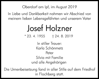 Traueranzeige von Josef Holzner von Schwäbische Post