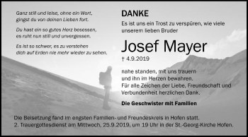 Traueranzeige von Josef Mayer von Schwäbische Post