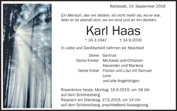 Traueranzeige von Karl Haas von Schwäbische Post