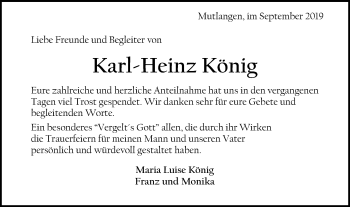 Traueranzeige von Karl-Heinz König von Gmünder Tagespost