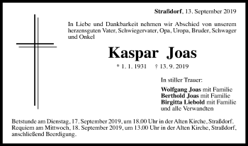 Traueranzeige von Kaspar Joas