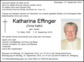 Traueranzeige von Katharina Effinger Effinger