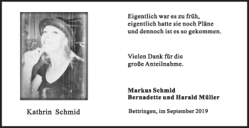 Traueranzeige von Kathrin Schmid von Gmünder Tagespost