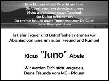 Traueranzeige von Klaus Abele von Gmünder Tagespost