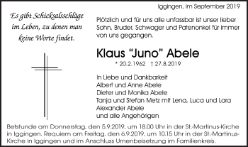 Traueranzeige von Klaus Abele von Gmünder Tagespost