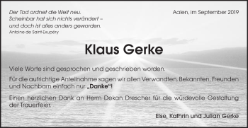 Traueranzeige von Klaus Gerke von Schwäbische Post