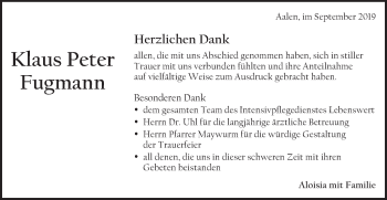 Traueranzeige von Klaus Peter Fugmann von Schwäbische Post